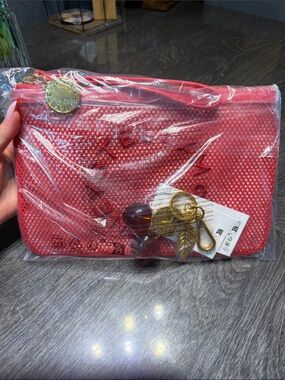Stella McCartney Bright Red Stella Mesh Zip Pouch with Cherry 🍒 Charm
